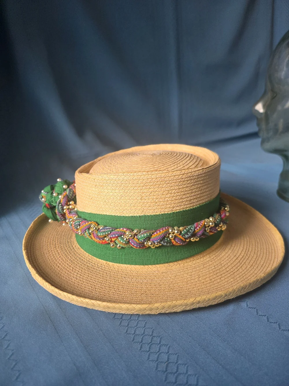 Vintage Guatemaya Handwoven Palm Leaf Sun Hat Sz 54 Quiché Guatemala Floral S